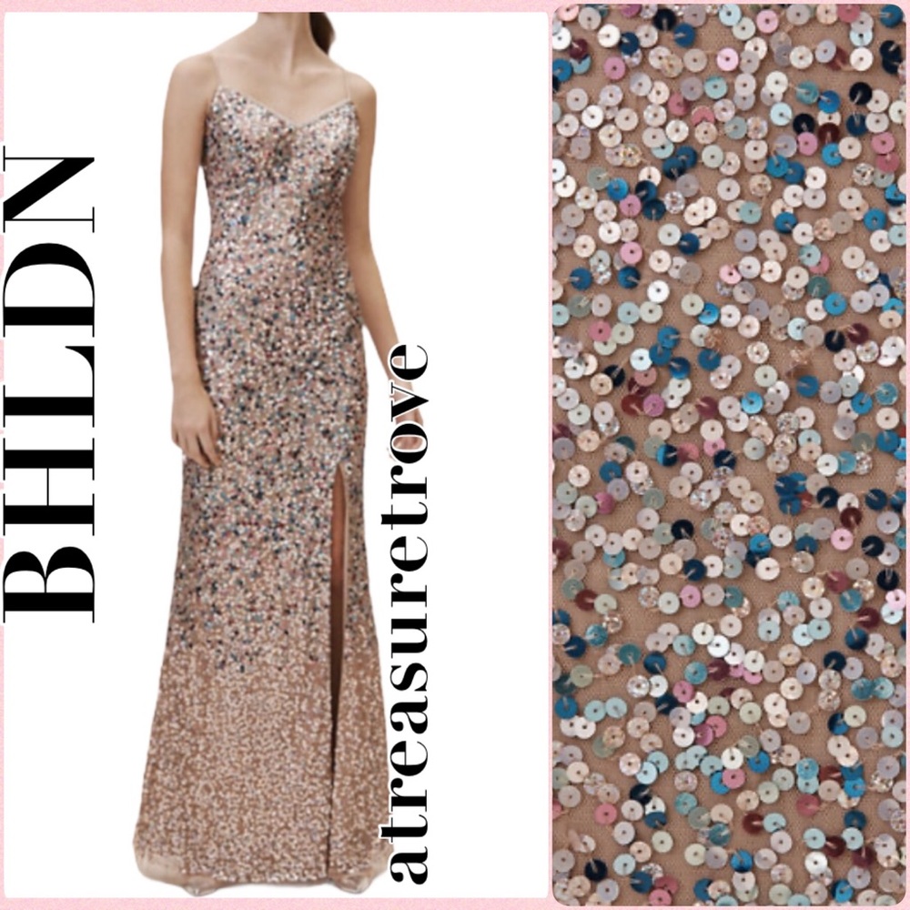 Adrianna Papell x BHLDN Lotti 14 Pink Rainbow Allover Sequin Formal Gown MOB MOG